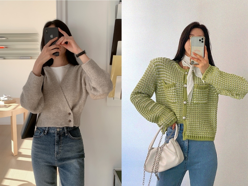 127b2c38-phoi-do-voi-ao-cardigan-4 Quần jean là trang phục mang lại hiệu quả tôn dáng khi phối đồ với áo cardigan (Nguồn: Kooding)