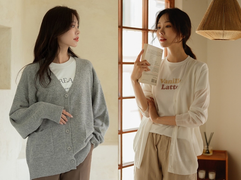 14b0a2aa-phoi-do-voi-ao-cardigan-2 Áo thun là trang phục mang tính ứng dụng cao mà bất cứ cô nàng nào cũng nên có (Nguồn Kooding)
