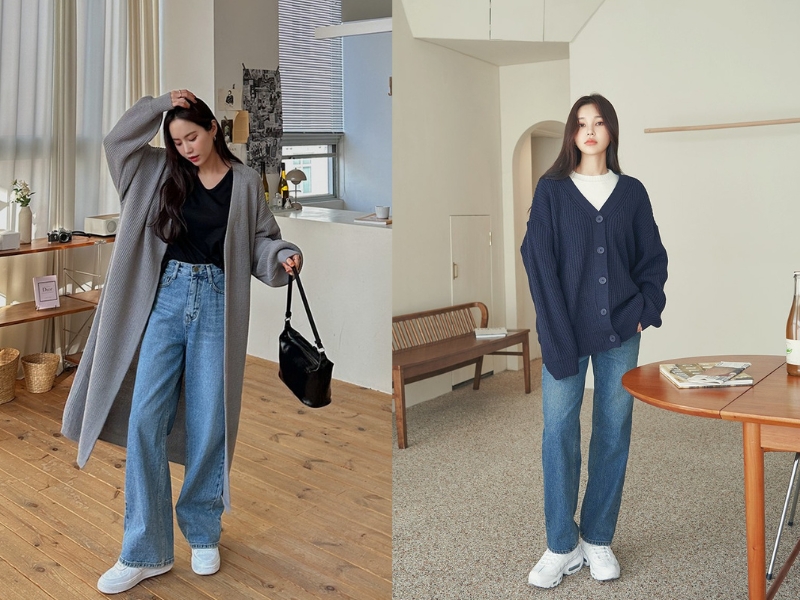 192b0202-phoi-do-voi-ao-cardigan-1 Lựa chọn áo cardigan dáng dài hay ngắn cần phụ thuộc vào dáng người, tỉ lệ cơ thể (Nguồn: Kooding)