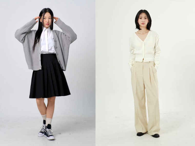 2ce87a07-phoi-do-voi-ao-cardigan-0 Áo cardigan được nhiều bạn nữ yêu thích mặc hằng ngày (Nguồn: Lewkin)
