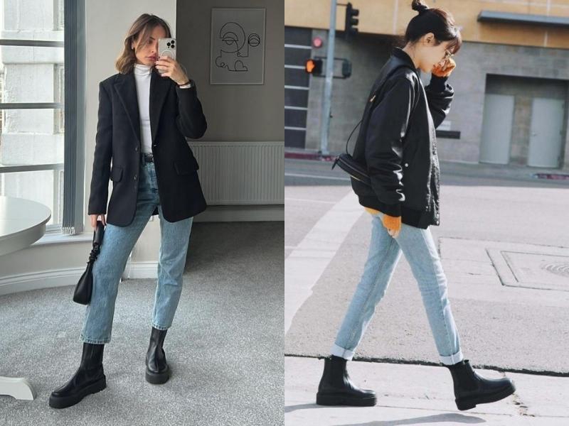 5b12b13e-phoi-do-voi-boot-17 Khi diện quần jeans cùng giày boot đế bệt, bạn sẽ toát lên nét nữ tính nhưng vẫn giữ được sự cá tính (Nguồn: yesstyle.com và Linz/pinterest.com)