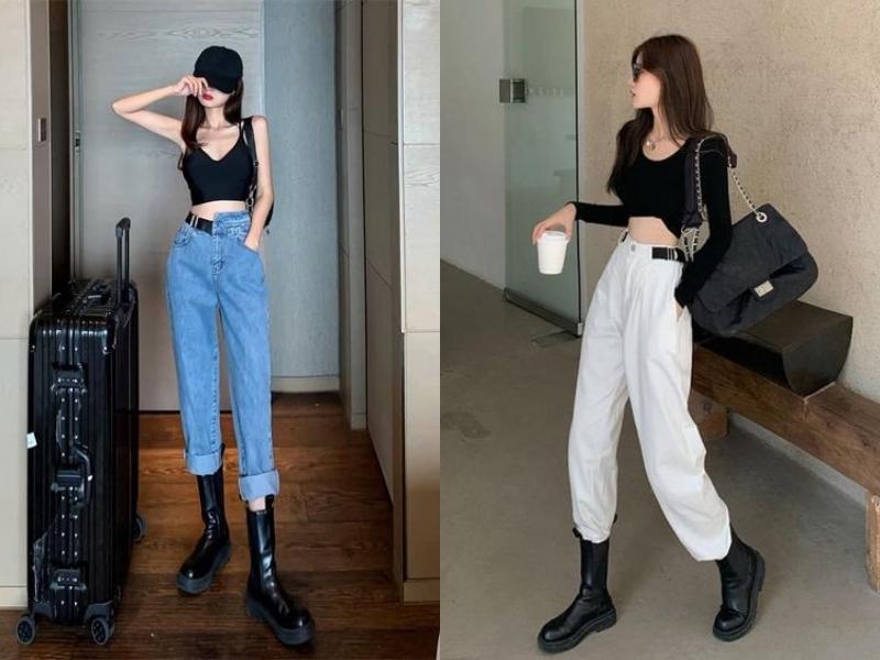 6129924e-phoi-do-voi-boot-23 Quần jeans là item thích hợp để phối set đồ năng động (Nguồn: Janelle và Witch J/pinterest.com)