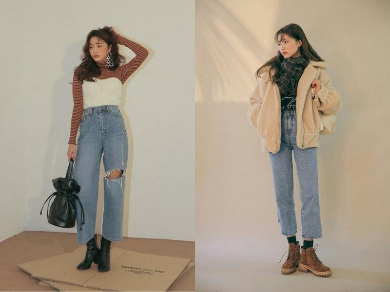 94658de1-phoi-do-voi-boot-8 Cách phối đồ giữa quần jeans cạp cao và boot cổ thấp là một lựa chọn thời trang rất phổ biến (Nguồn: en.stylenanda.com)