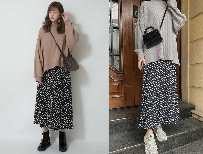 96443837-phoi-sweater-voi-chan-vay-1 chân váy dài họa tiết hoa nhí
