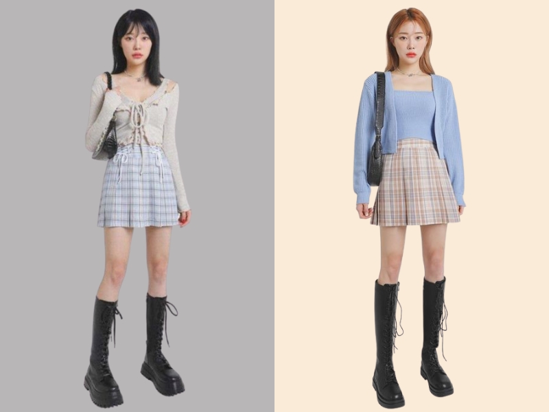 989e5d50-phoi-do-voi-boot-42 Cách phối đồ với boot ulzzang buộc dây và chân váy tennis caro (Nguồn: Jessicaarundel/pinterest.com)