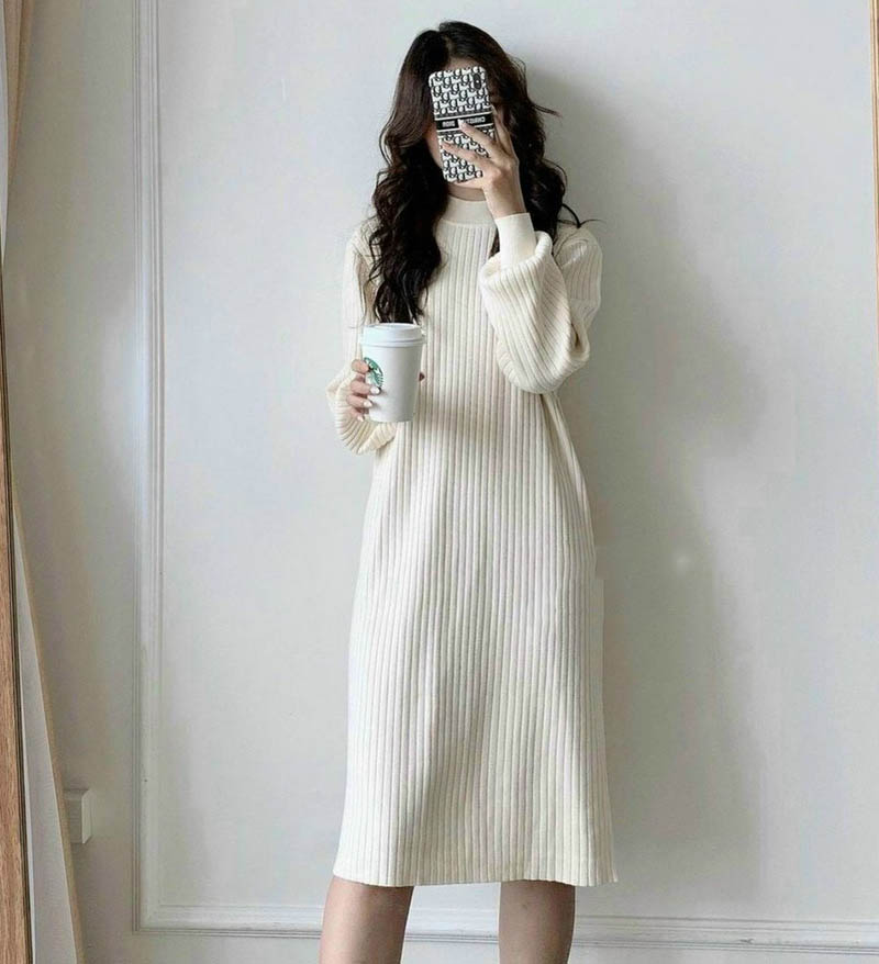 c339b616-shop-ban-vay-dep-tren-shopee Váy len suông dáng dài nữ tính.