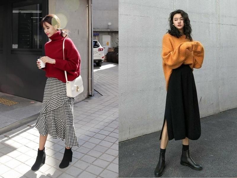 e2b2a448-phoi-do-voi-boot-6 Áo len oversize là item thích hợp khi diện vào mùa đông (Nguồn: bestie.vn và Baohan Lt/pinterest.com)