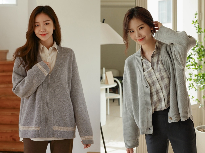 e4600a05-phoi-do-voi-ao-cardigan-3 Áo sơ mi giúp bạn có một trang phục mang hơi hướng Hàn Quốc (Nguồn: Kooding)